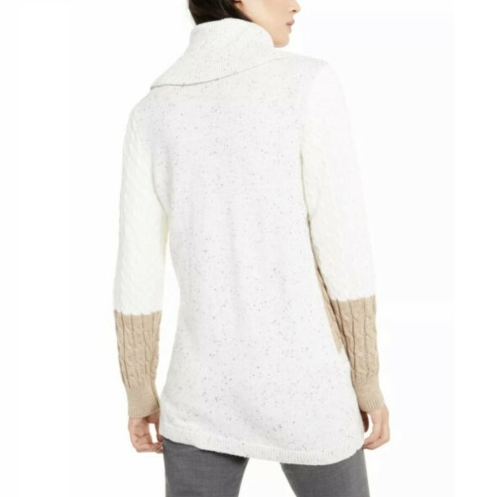 CALVIN KLEIN Acrylic Blend White Mixed Stitch Colorblocked Cowlneck Sweater - Picture 2 of 12